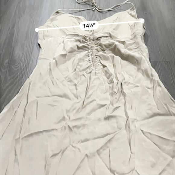 Zara Satin Ruched Beige Halter Tie Shift Mini Slip Dress Size‎ M NWT - Picture 10 of 11